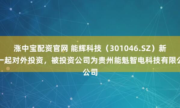 涨中宝配资官网 能辉科技(301046.SZ)新增一起对外投资,被投资公司为贵州能魁智电科技有限公司