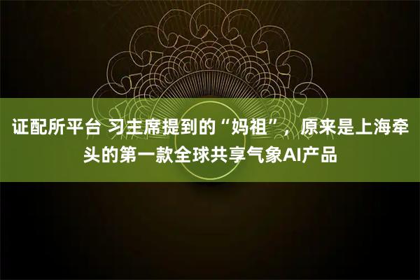 证配所平台 习主席提到的“妈祖”,原来是上海牵头的第一款全球共享气象AI产品